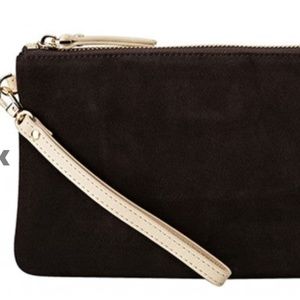 Mighty Purse Wristlet Suede Dark Chocolate, Phone Charger Purse NEW!